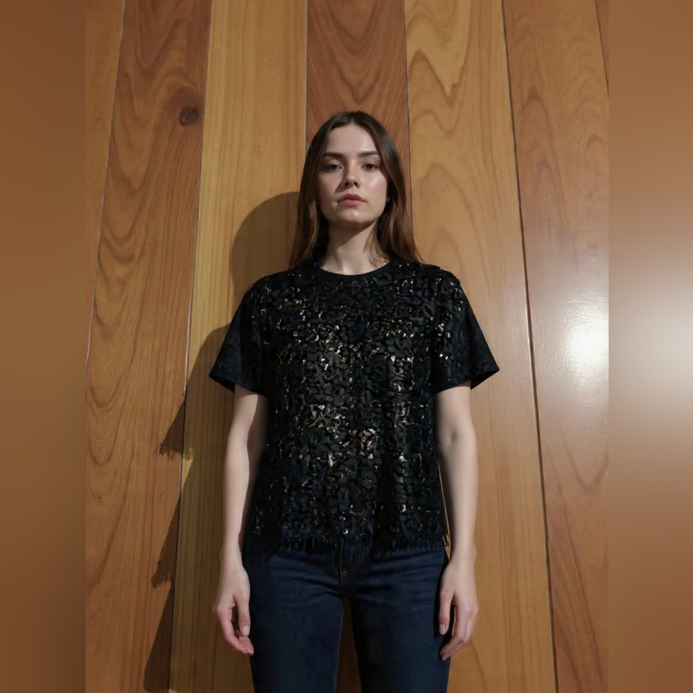 Blue Tassel Chic Black Lace Blouse for Women Large